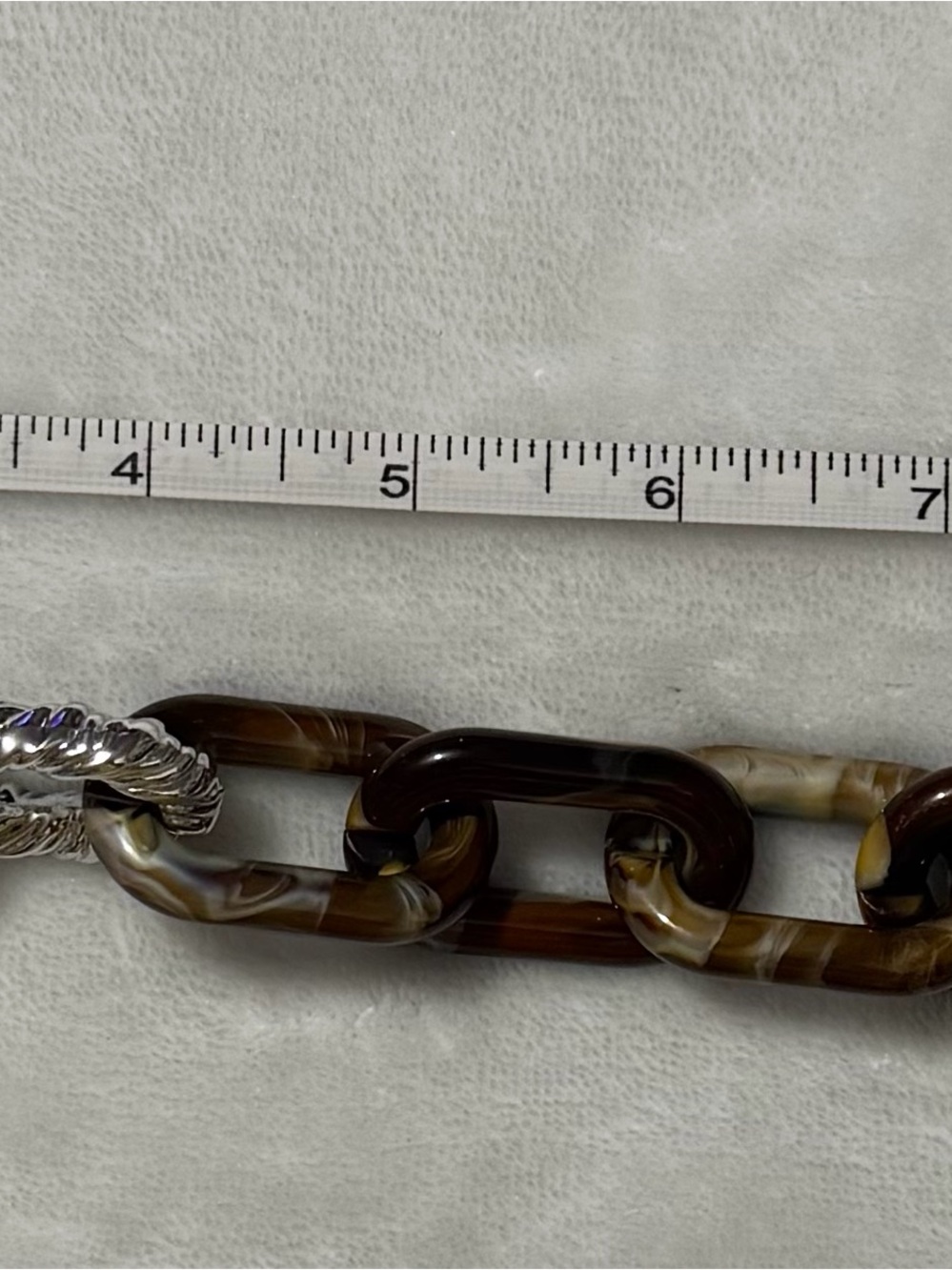 Brown & Cream Marble Resin Purse Link Charm with Silver Accent